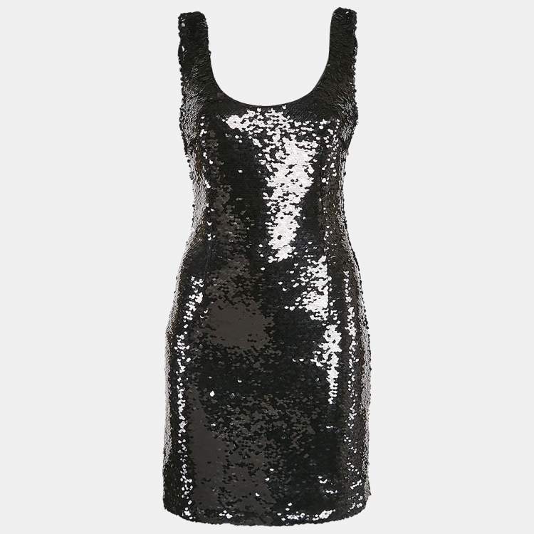 Pre Owned D&G Black Sequin Embellished Tulle Sleeveless Sheath Dress M