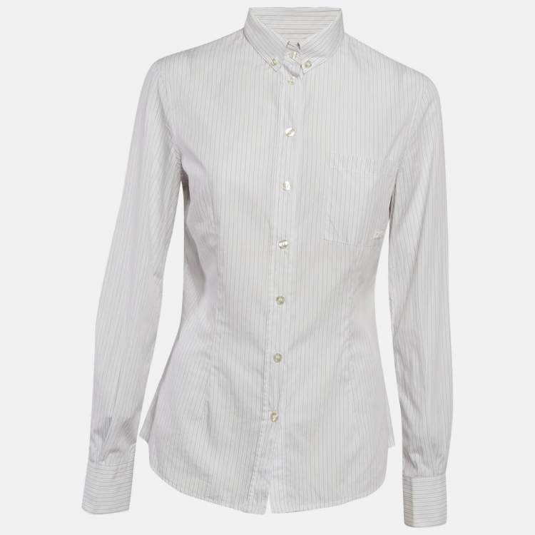 Pre Owned D&G White Stripe Cotton Button Front Shirt M