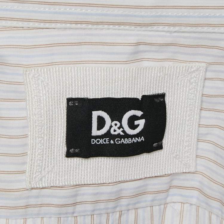Pre Owned D&G White Stripe Cotton Button Front Shirt M