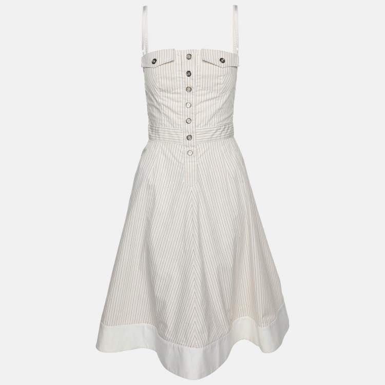 Pre Owned D&G Cream Striped Cotton Mini Dress S
