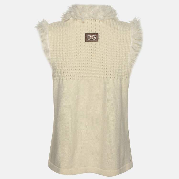 Pre Owned D&G Cream Knitted Cotton Blend Faux Fur Vest S