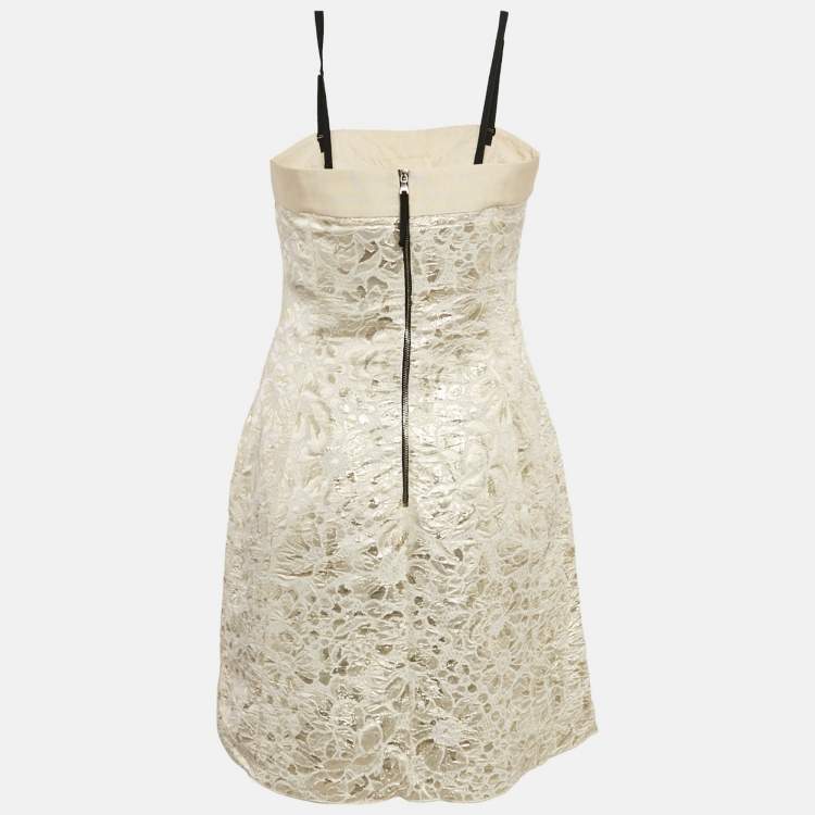 Pre Owned D&G Metallic Gold Floral Jacquard Mini Dress M
