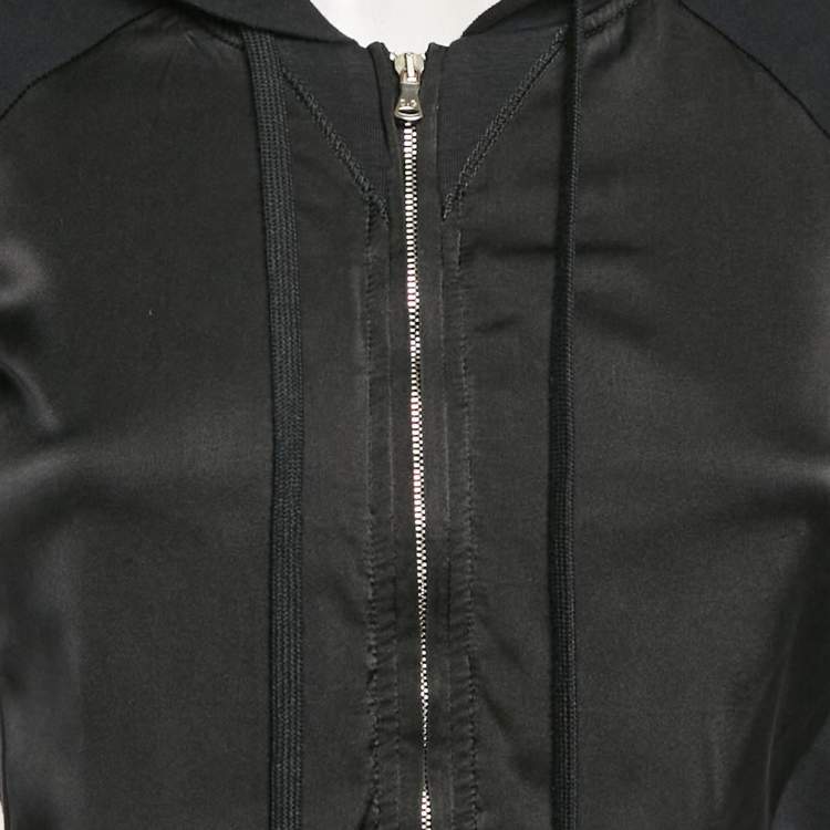 Pre Owned D&G Black Satin and Cotton Knit Zip-Up Jacket S