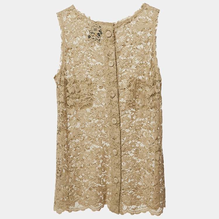 Pre Owned D&G Beige Lace Sleeveless Sheer Top S