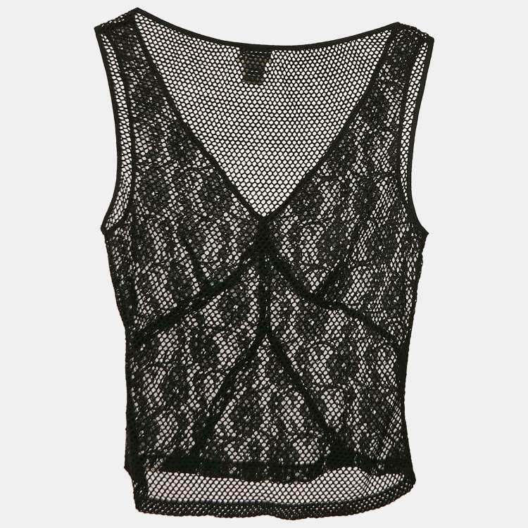 Pre Owned D&G Black Lace and Mesh V-Neck Sheer Tank Top S