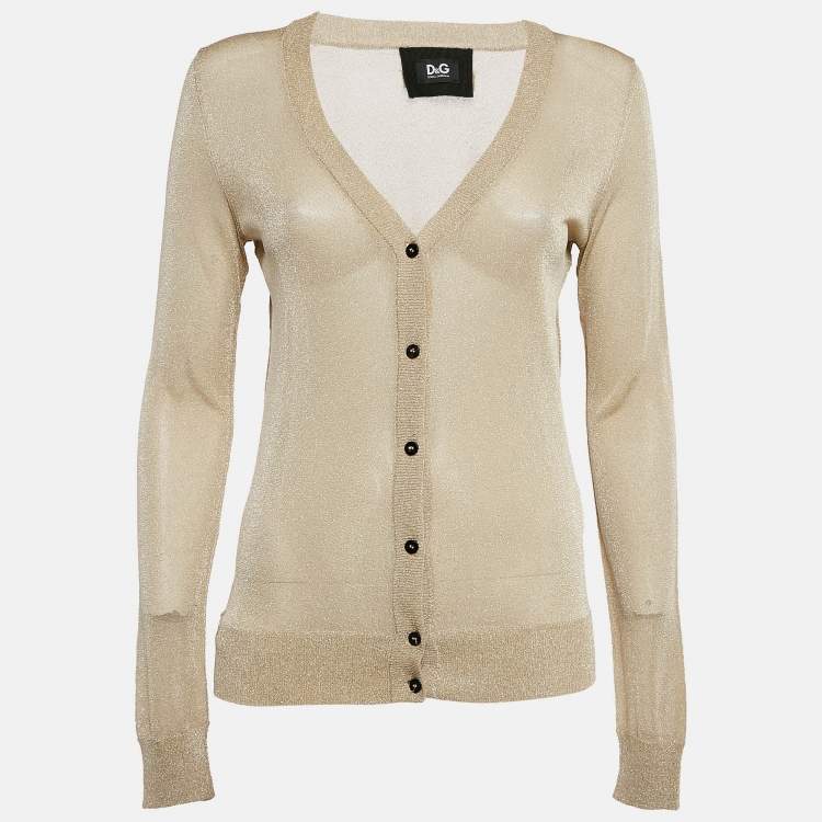 Pre Owned D&G Gold Lurex Knit Button Front Cardigan M