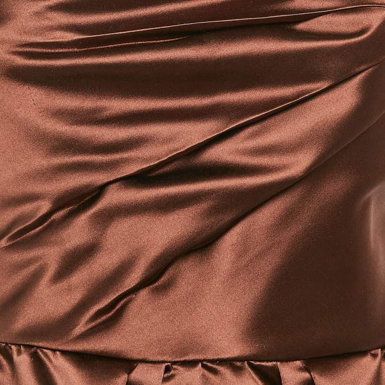 Pre Owned D&G Brown Satin Pleated Detail Mini Dress M