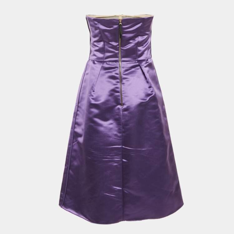 Pre Owned D&G Purple Satin Draped Strapless Short Dress M