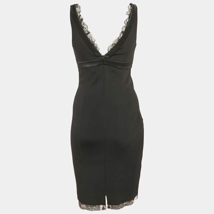 Pre Owned D&G Black Lace Trim Stretch Crepe Sheath Dress S