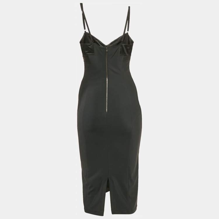 Pre Owned D&G Black Jersey Lace Overlay Detail Midi Slip Dress S