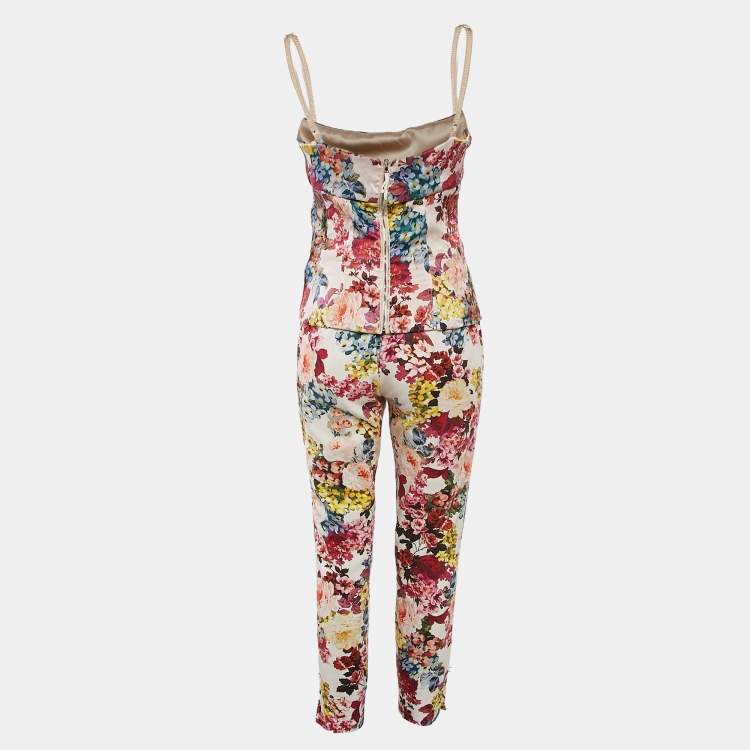 Pre Owned Dolce & Gabbana Multicolor Floral Print Cotton/Silk Top and Pants Set M