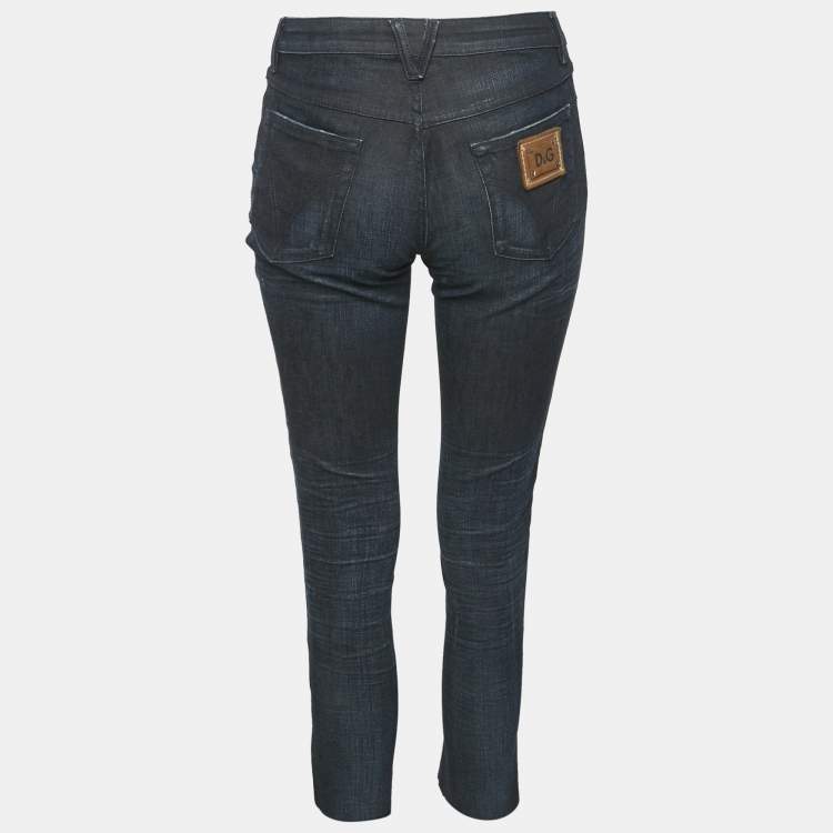 Pre Owned D&G Blue Washed Denim Raw Edge Jeans S Waist 26"