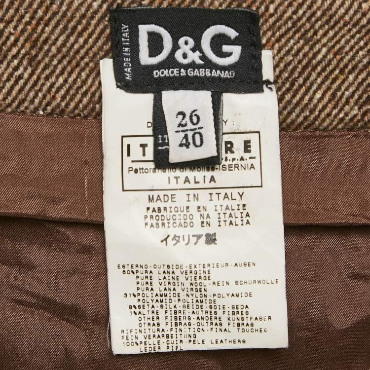 Pre Owned D&G Brown Wool and Leather Trim Pleated Mini Skirt S