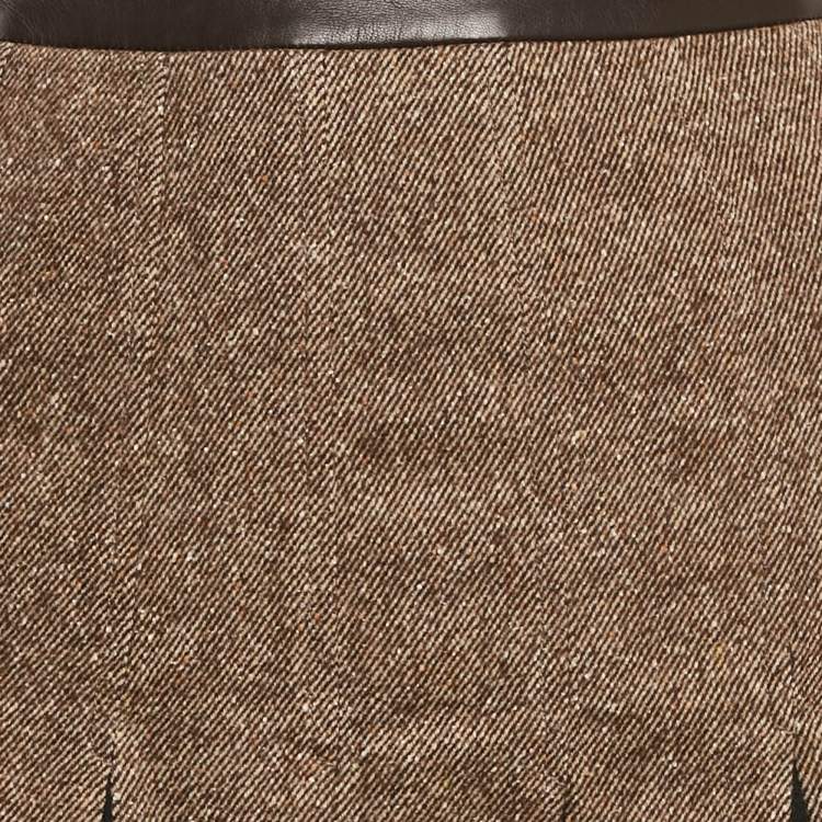 Pre Owned D&G Brown Wool and Leather Trim Pleated Mini Skirt S