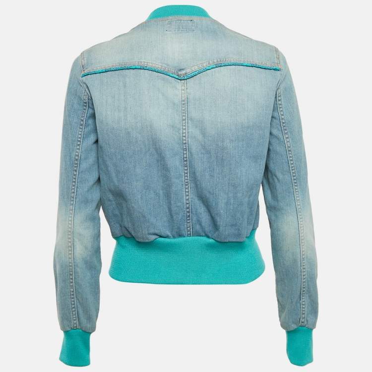 Pre Owned D&G Blue Crystal Embellished Denim Ribbed Trim Jacket S