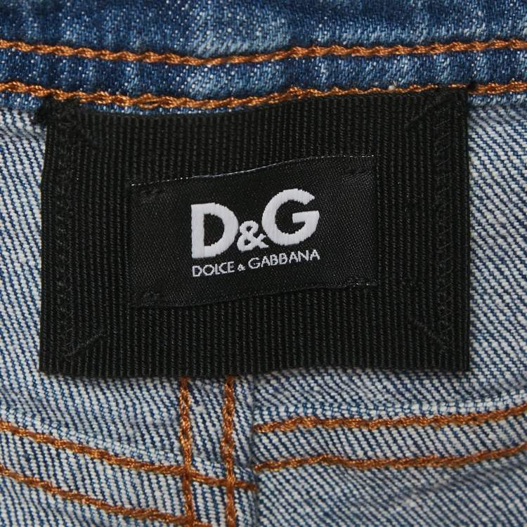 Pre Owned D&G Multicolor Patchwork Denim Bermuda Shorts M Waist 32" 
