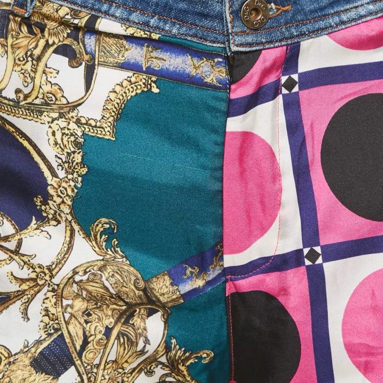 Pre Owned D&G Multicolor Patchwork Denim Bermuda Shorts M Waist 32" 
