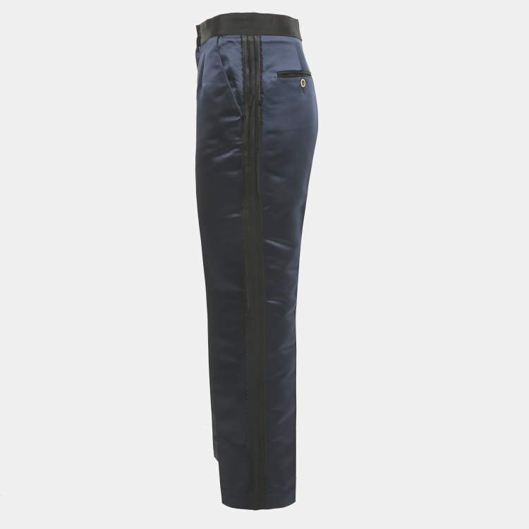 Pre Owned D&G Blue Satin Contrast Trimmed Trousers S