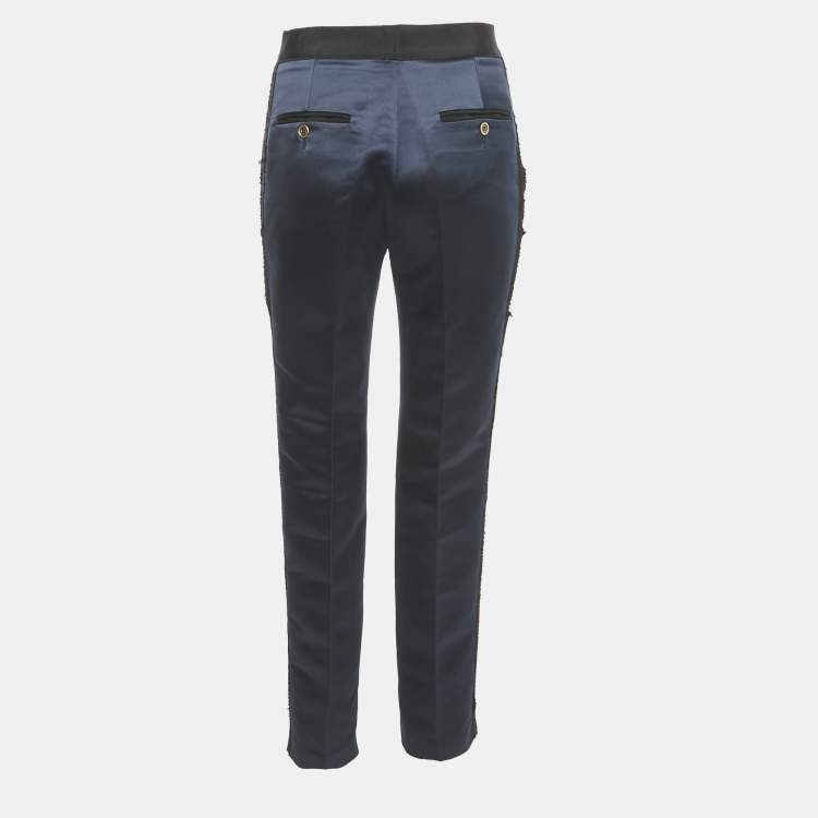Pre Owned D&G Blue Satin Contrast Trimmed Trousers S