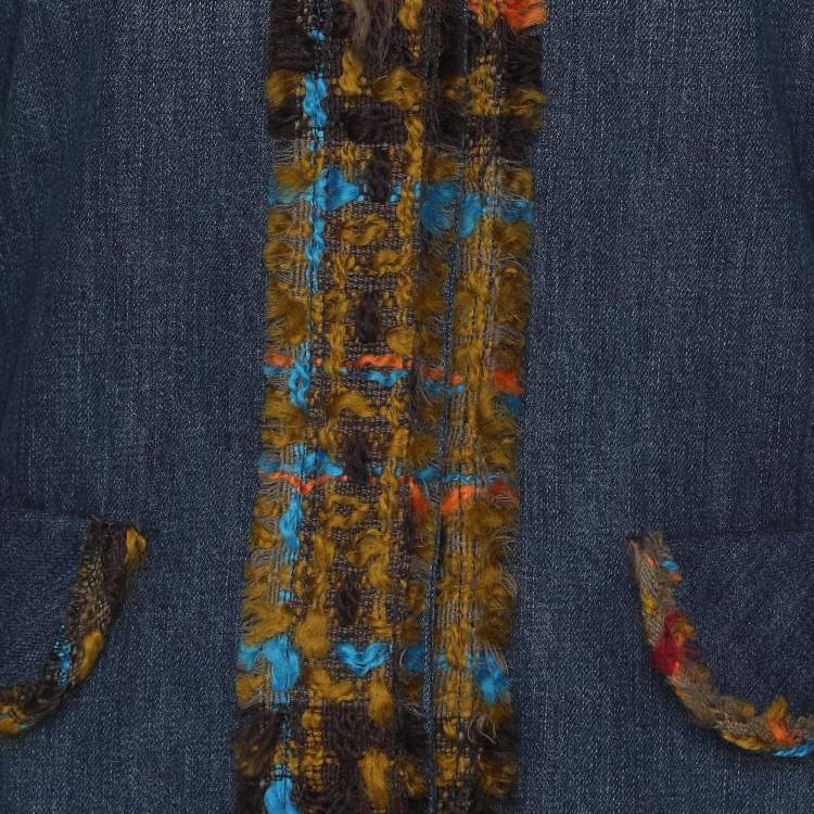 Pre Owned D&G Blue Multicolor Denim and Wool Long Sleeve Dress S