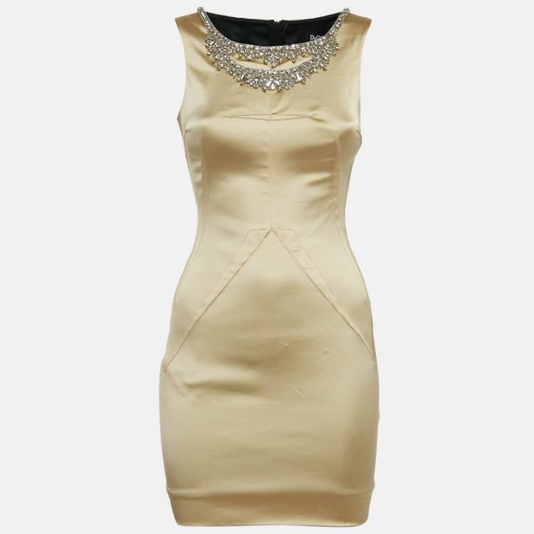 Pre Owned D&G Gold Stud Embellished Satin Sleeveless Mini Dress S
