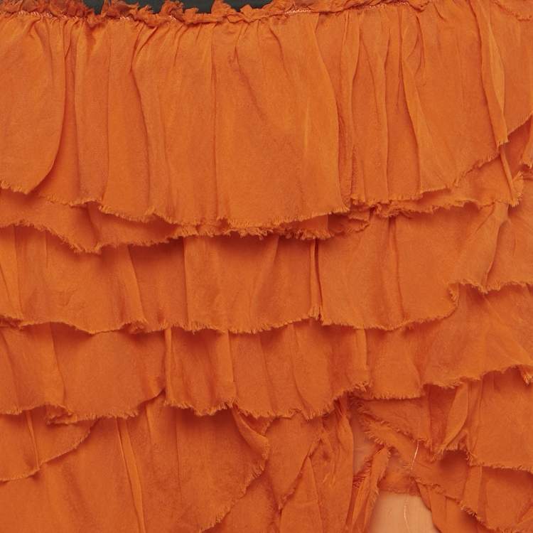 Pre Owned D&G Orange Silk Tiered Ruffle Mini Skirt S