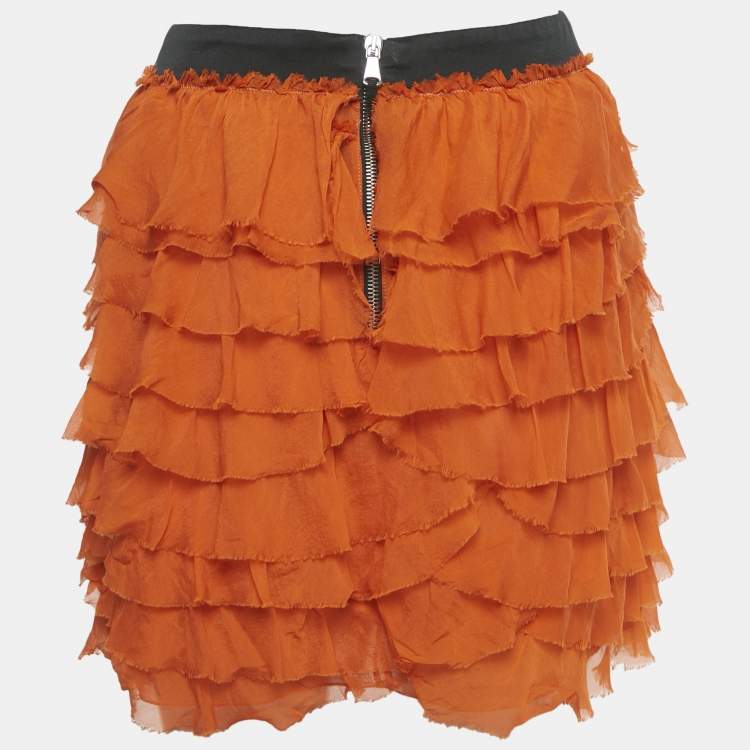 Pre Owned D&G Orange Silk Tiered Ruffle Mini Skirt S