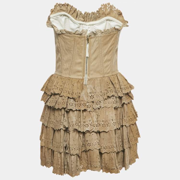 مملوكة مسبقًا D&G Beige Leather Vintage Eyelet Mini Cocktail Dress M