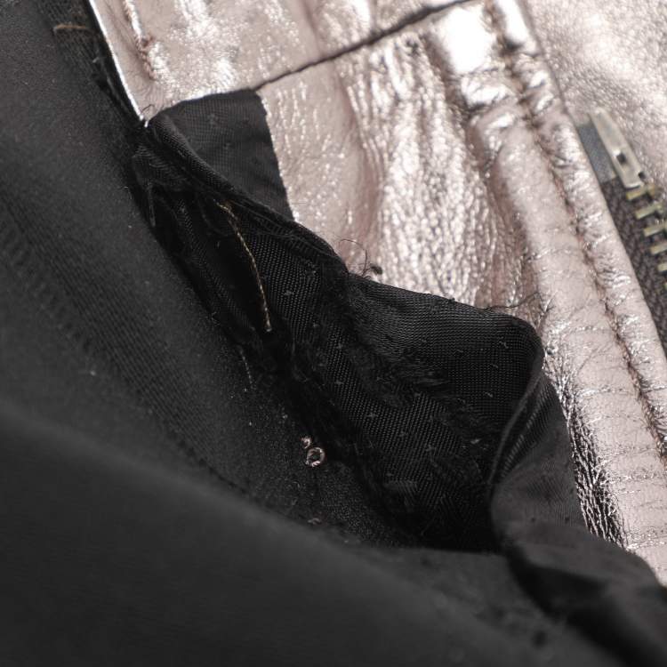 Pre Owned D&G Metallic Silver Leather Zipped Jacket M