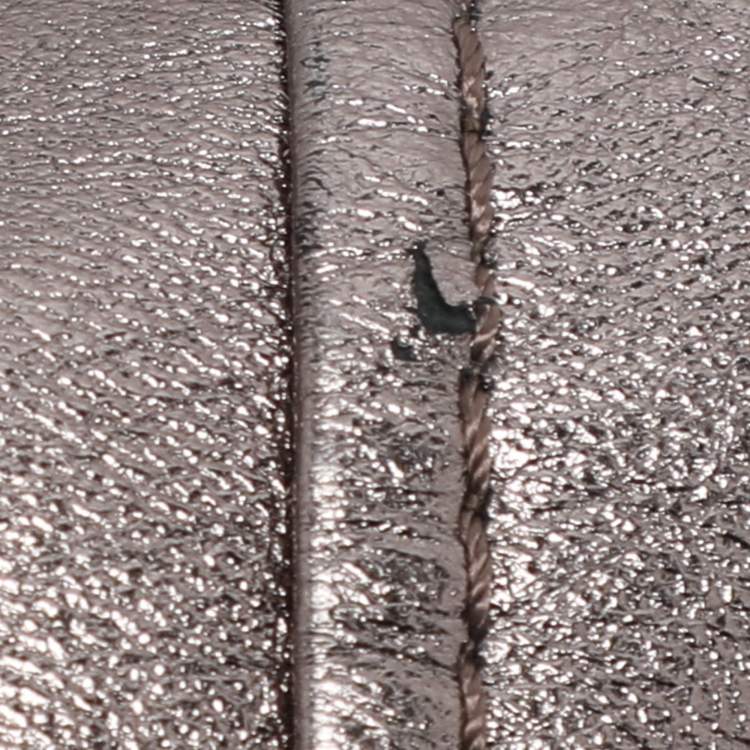 Pre Owned D&G Metallic Silver Leather Zipped Jacket M