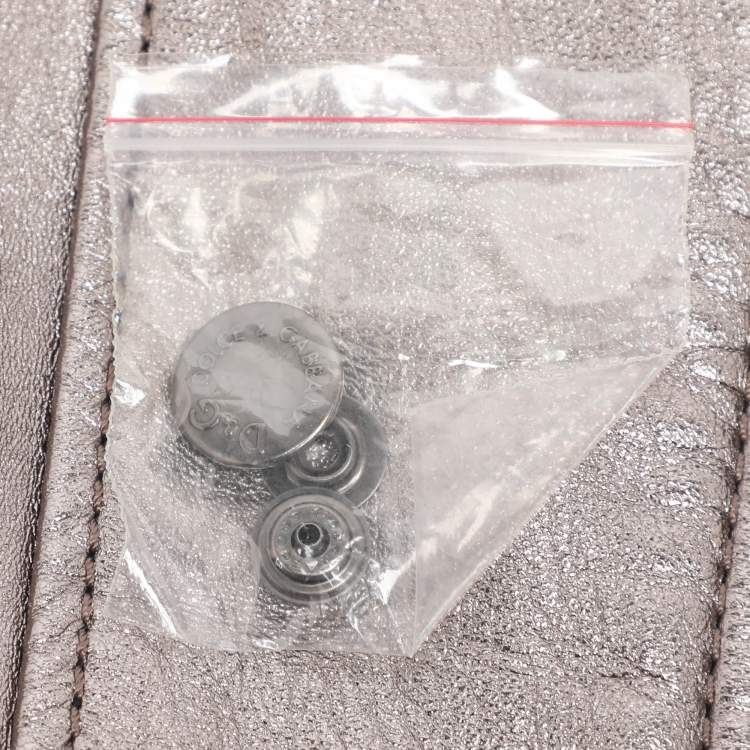 Pre Owned D&G Metallic Silver Leather Zipped Jacket M