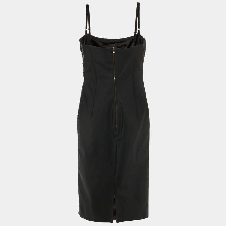 Pre Owned D & G Black /Sliver Animal Print Silk Spaghetti Strap Sheath Dress L