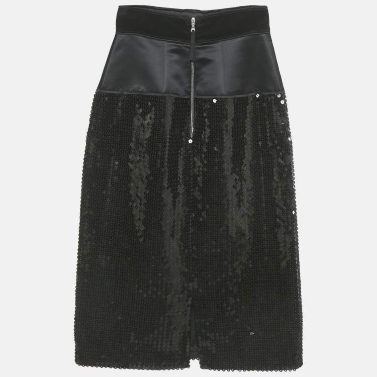 Pre Owned D&G Black Sequin & Satin Pencil Skirt XS
