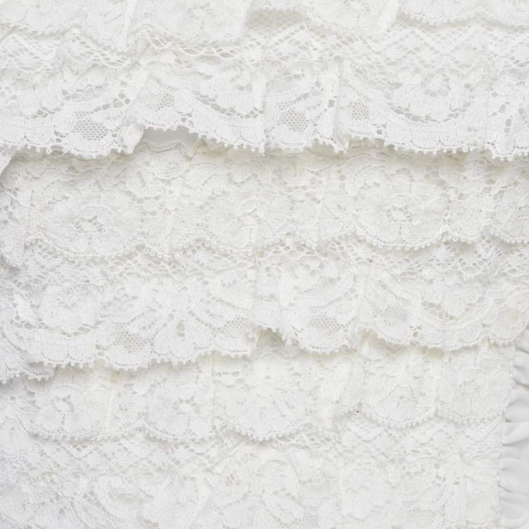 Pre Owned D&G White Lace Trim Cotton Strapless Corset Top S