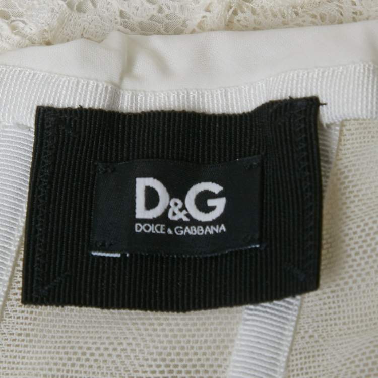 Pre Owned D&G White Lace Trim Cotton Strapless Corset Top S