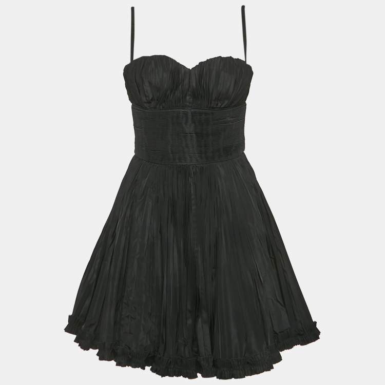 Pre Owned D&G Black Taffeta Plisse Flared Mini Dress M