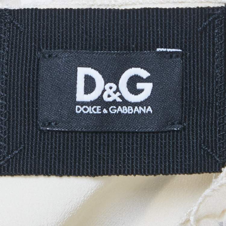 Pre Owned D&G Cream Bow Print Silk Ruffle Mini Dress S