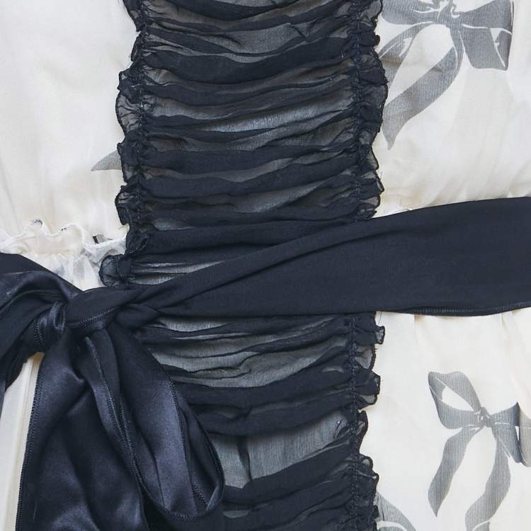 مملوكة مسبقًا D&G Cream Bow Print Silk Ruffle Mini Dress M