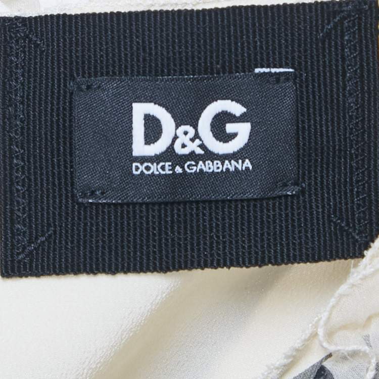 مملوكة مسبقًا D&G Cream Bow Print Silk Ruffle Mini Dress M