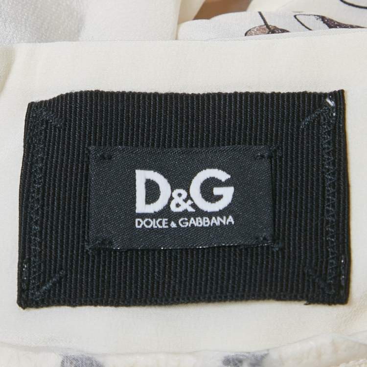 مملوكة مسبقًا D&G Cream Mickey And Minnie Mouse Print Silk Halter Neck Dress M