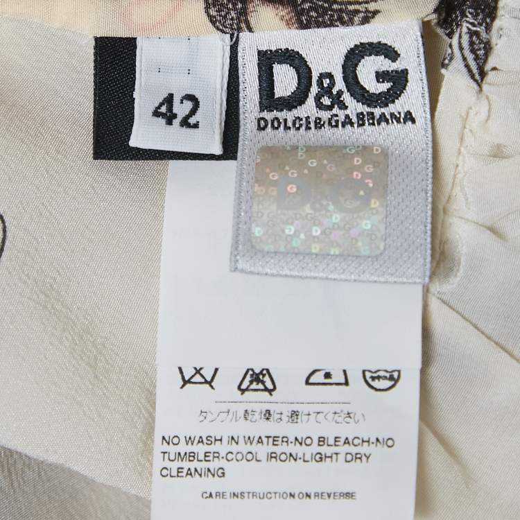 مملوكة مسبقًا D&G Cream Mickey And Minnie Mouse Print Silk Halter Neck Dress M