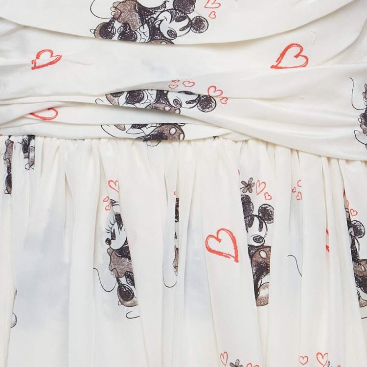 مملوكة مسبقًا D&G Cream Mickey And Minnie Mouse Print Silk Halter Neck Dress S