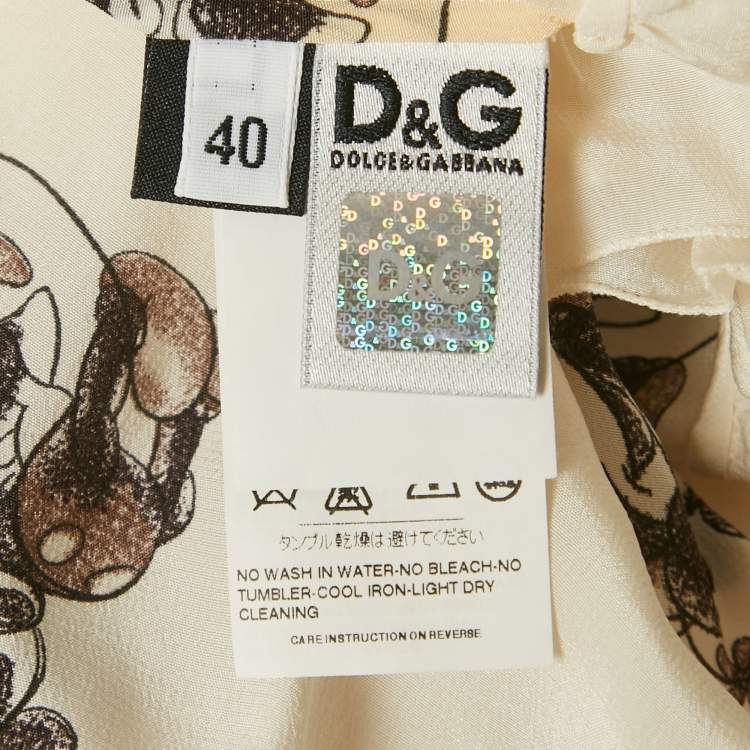 مملوكة مسبقًا D&G Cream Mickey And Minnie Mouse Print Silk Halter Neck Dress S