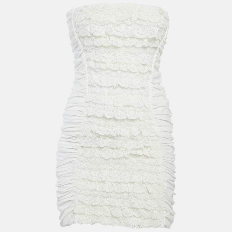 مملوكة مسبقًا D&G Cream Cotton & Lace Ruched Strapless Mini Dress S