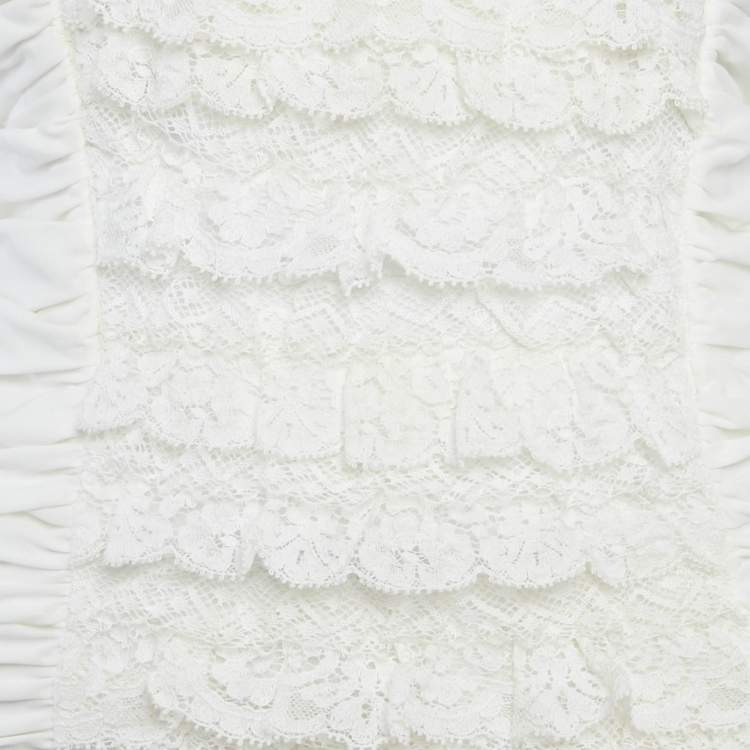 مملوكة مسبقًا D&G Cream Cotton & Lace Ruched Strapless Mini Dress S