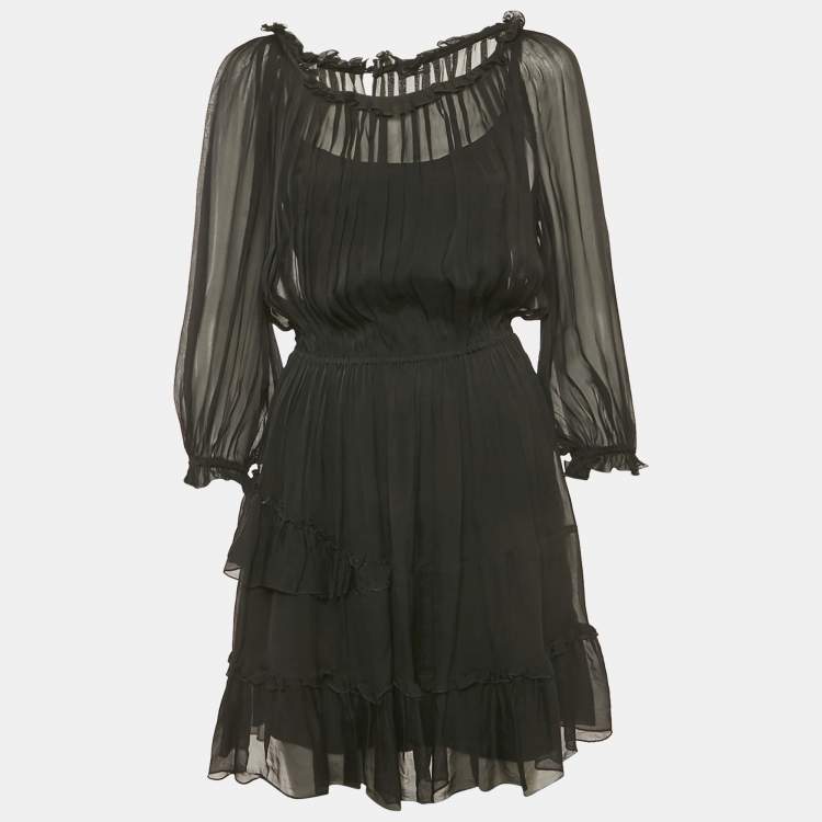 Pre Owned D&G Black Silk Tiered Mini Dress S