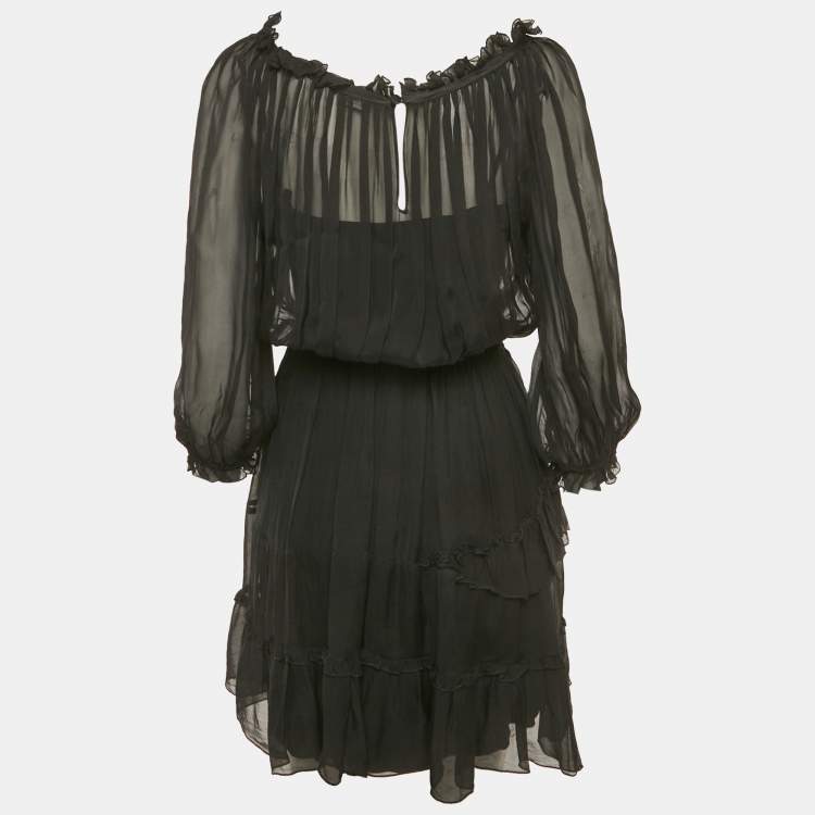 Pre Owned D&G Black Silk Tiered Mini Dress S
