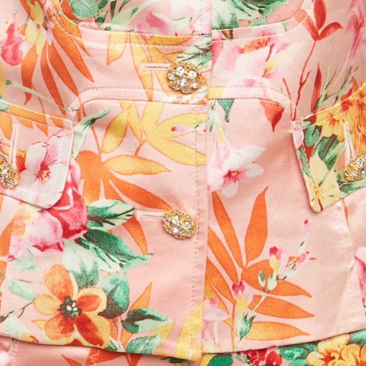 Pre Owned D&G Pink Floral Printed Satin Jacket & Skirt Set M