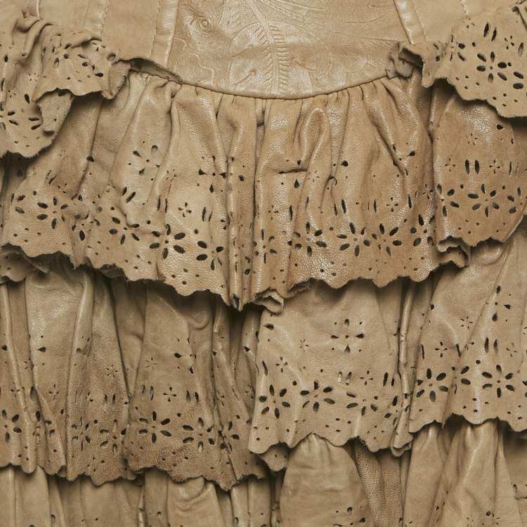 مملوكة مسبقًا  D&G Beige Leather Eyelet Strapless Mini Dress M