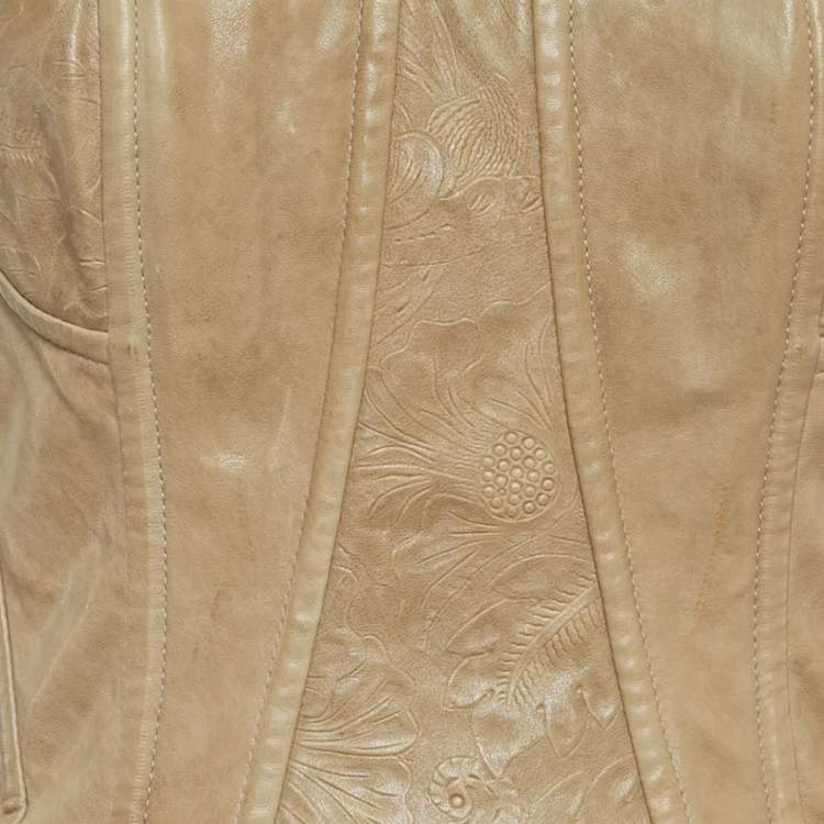 مملوكة مسبقًا  D&G Beige Leather Eyelet Strapless Mini Dress M